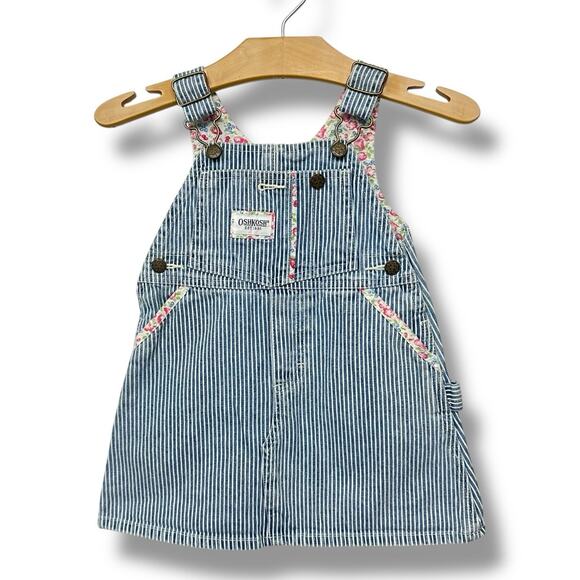 Vtg 80s OSH KOSH BGosh Jumper Overalls Dress Cotton Striped Floral Piping 18 mo - Picture 3 of 16